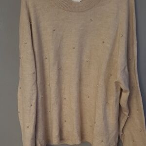 H&M Cream Crew Neck Sweater with Decorative Knit